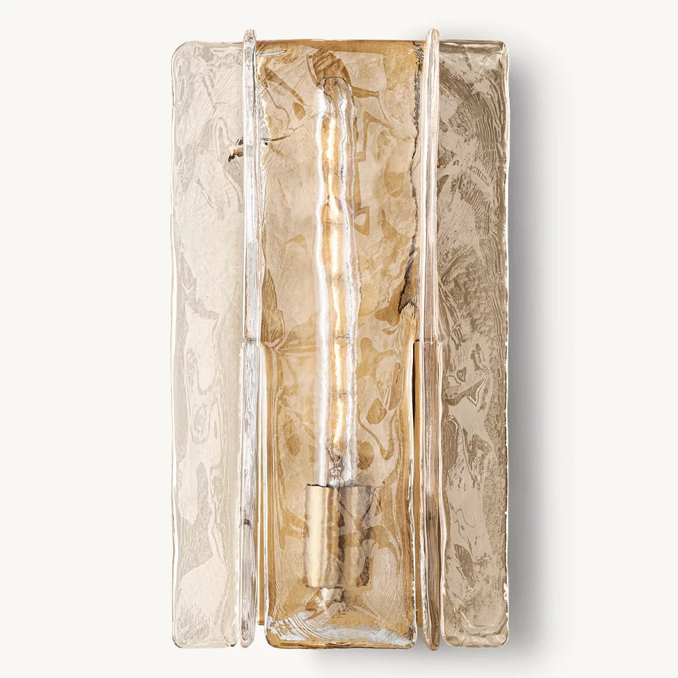 Applique murale en verre géométrique et acier, verre transparent, éclairage mural, design moderne, pour salon et chambre, ambiance chaleureuse | Sansoti