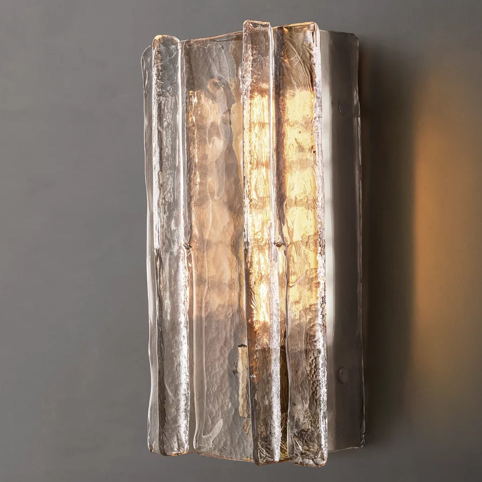 Applique murale en verre géométrique et acier, verre transparent, éclairage mural, design moderne, pour salon et chambre, ambiance chaleureuse | Sansoti