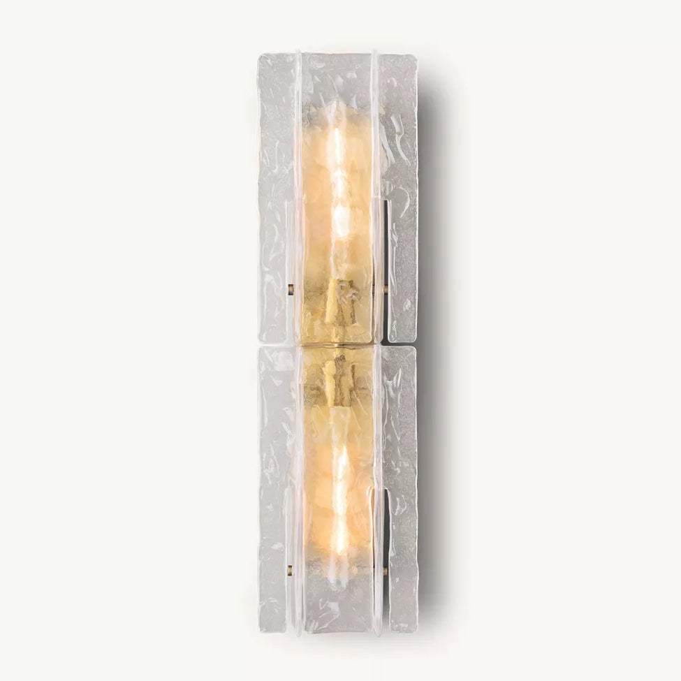 Applique murale en verre géométrique et acier, verre transparent, éclairage mural, design moderne, pour salon et chambre, ambiance chaleureuse | Sansoti