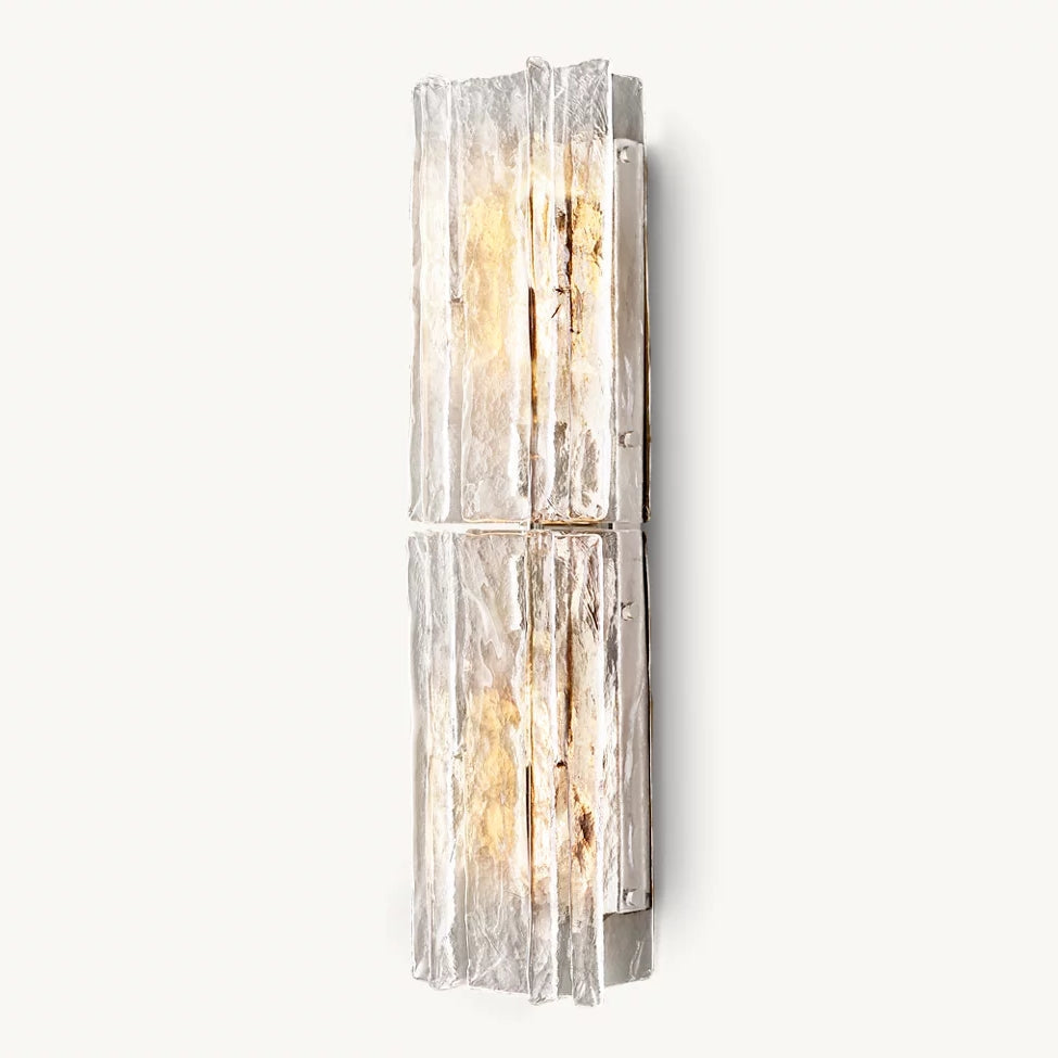 Applique murale en verre géométrique et acier, verre transparent, éclairage mural, design moderne, pour salon et chambre, ambiance chaleureuse | Sansoti