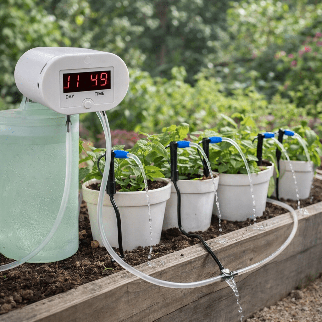 Automatic Drip Irrigation System for Houseplants with Timer Adjustable Hoses Garden Vacation Watering | Sansoti
