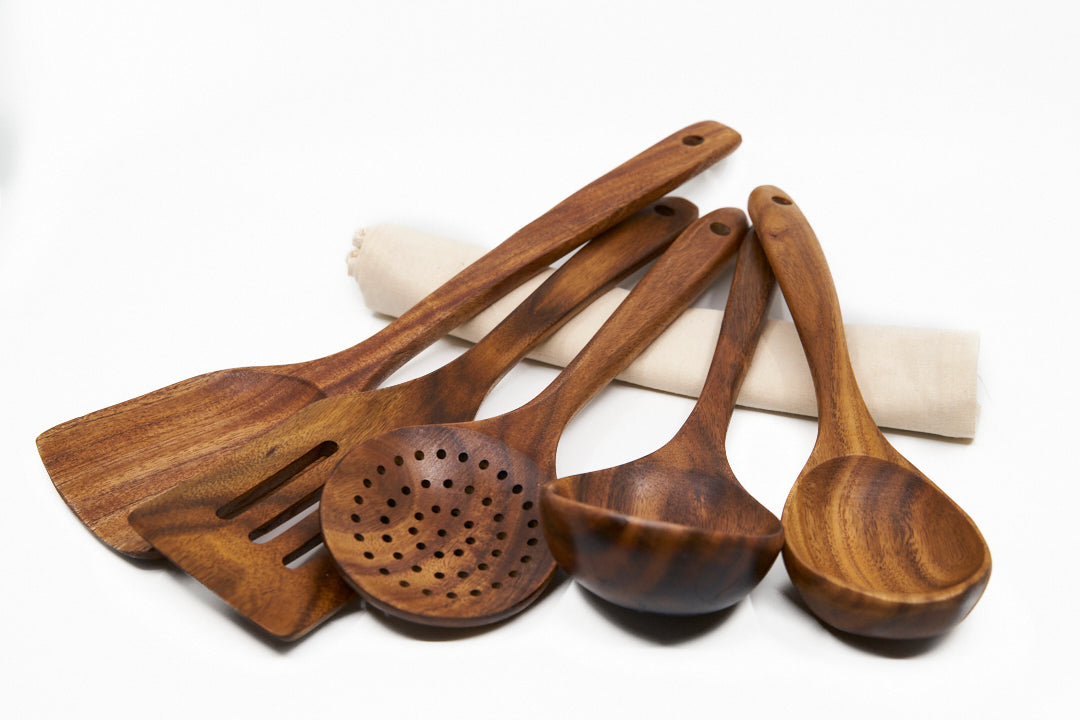 Ustensiles de cuisine bois de noyer naturel set spatule cuillère ustensiles de cuisson bois premium | Restfield