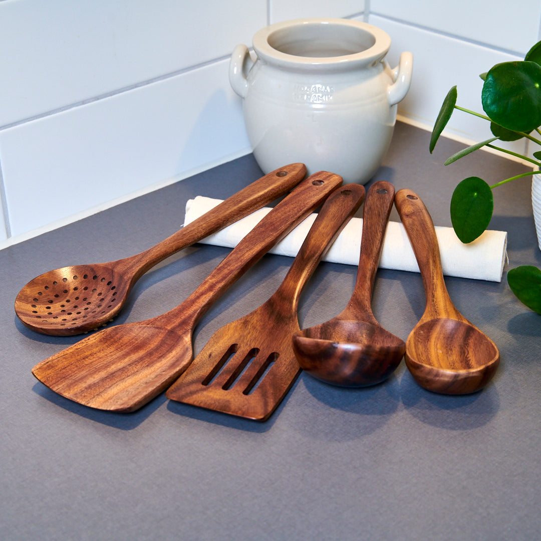 Ustensiles de cuisine bois de noyer naturel set spatule cuillère ustensiles de cuisson bois premium | Restfield