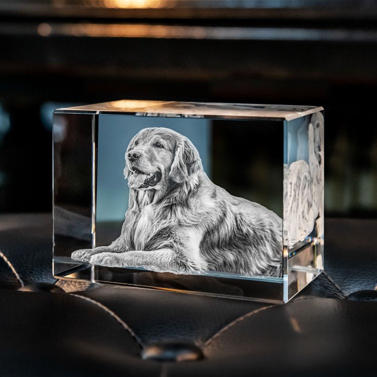 Gepersonaliseerd 2D/3D Kristal Gedenkkristal met Eigen Foto – Verlicht Herinneringsblok met Houten Voet | Sansoti