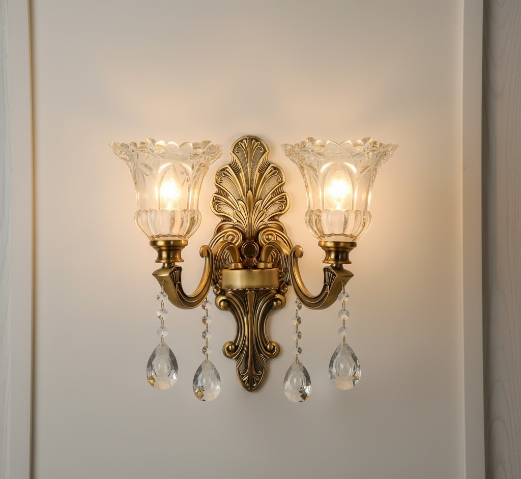 Vintage Wandleuchte Gold Glas Doppel Klassisch Warmweißes Licht Innenwandleuchte E14 Schlafzimmer Wohnzimmer Flur Dekorative Beleuchtung Wandleuchte | Sansoti