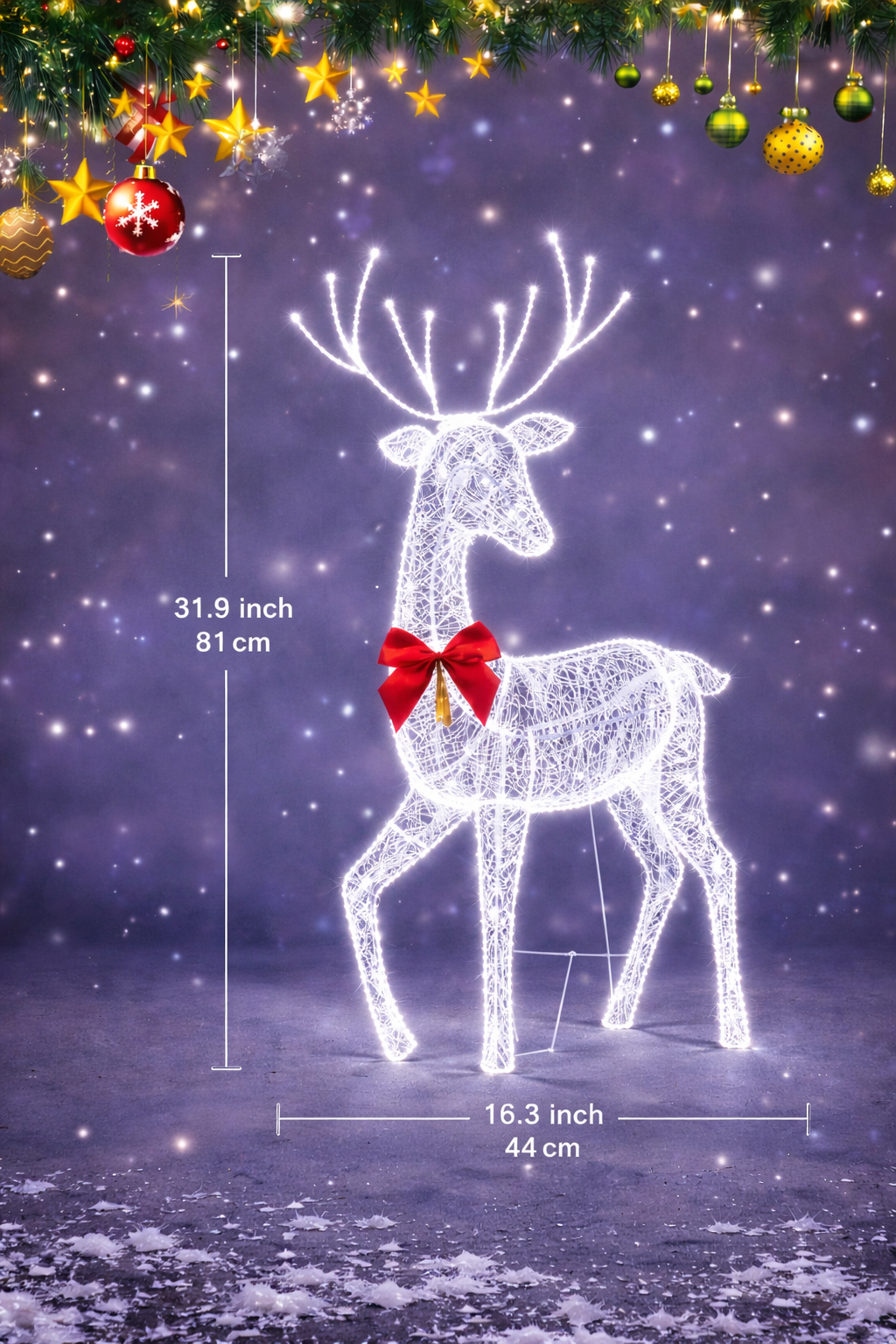 Verlichte Rendierenfamilie Decoratie Rotan Design Voor Tuin Gouden Finish Outdoor Kerstverlichting Set 3-Delig | Sansoti