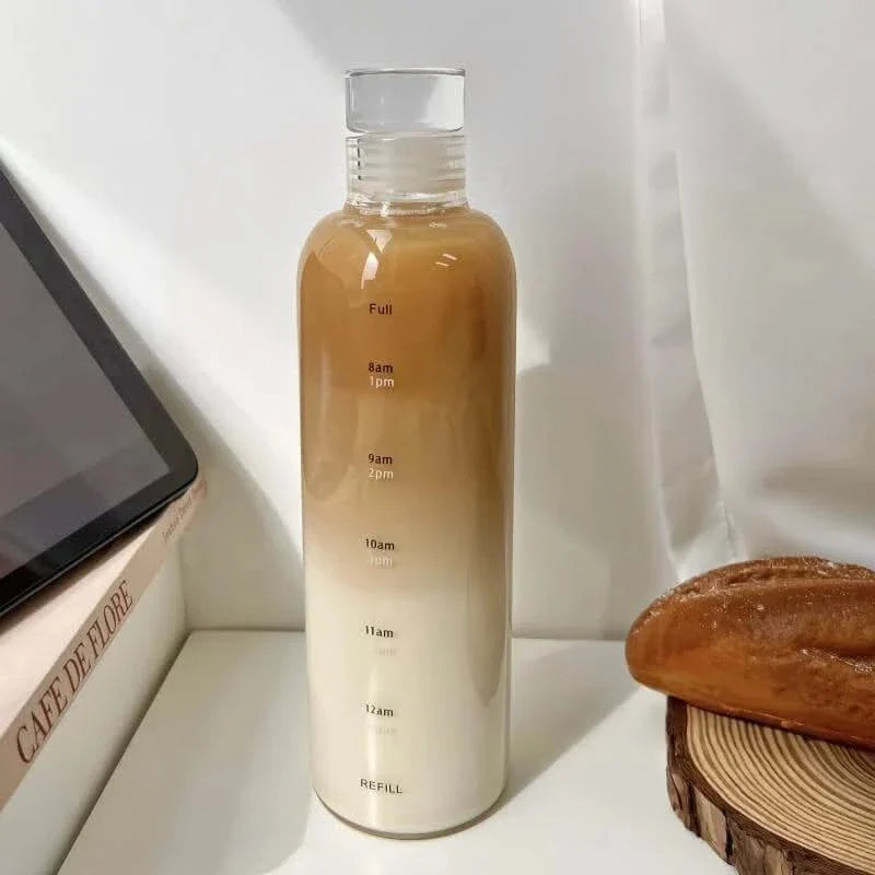 Gourde avec indication de l'heure 500ml 700ml Transparente Noire Étanche Sans BPA pour l'hydratation quotidienne et le sport | Sansoti