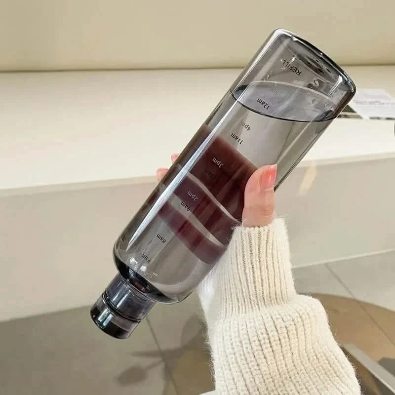 Gourde avec indication de l'heure 500ml 700ml Transparente Noire Étanche Sans BPA pour l'hydratation quotidienne et le sport | Sansoti
