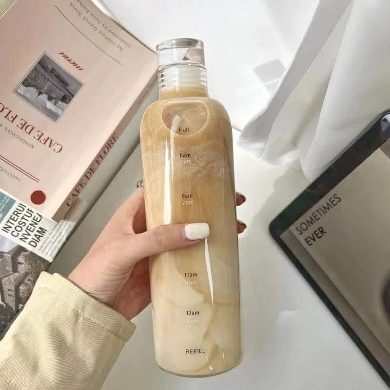 Gourde avec indication de l'heure 500ml 700ml Transparente Noire Étanche Sans BPA pour l'hydratation quotidienne et le sport | Sansoti