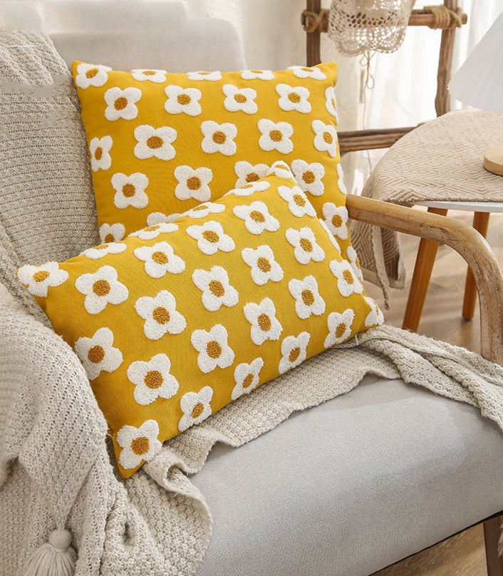 Housse de coussin brodée marguerite coton lavande ivoire 30x50 45x45 coussin décoratif | Restfield