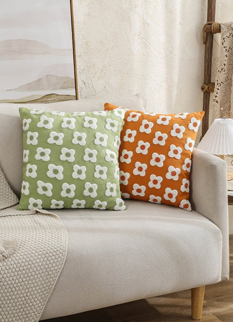 Housse de coussin brodée marguerite coton lavande ivoire 30x50 45x45 coussin décoratif | Restfield