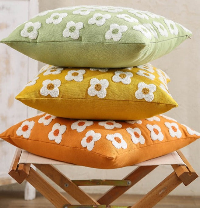 Housse de coussin brodée marguerite coton lavande ivoire 30x50 45x45 coussin décoratif | Restfield