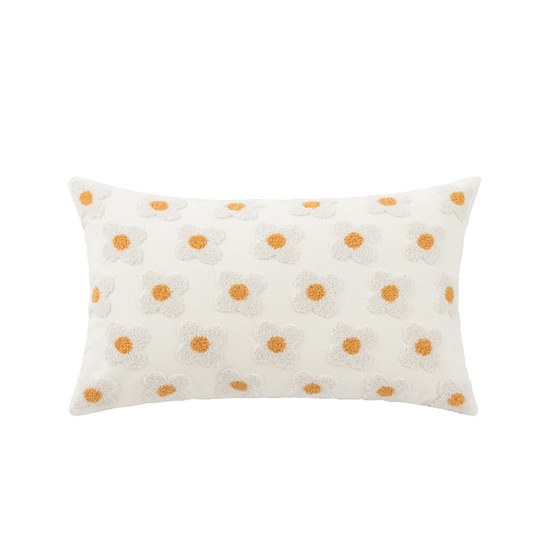 Housse de coussin brodée marguerite coton lavande ivoire 30x50 45x45 coussin décoratif | Restfield