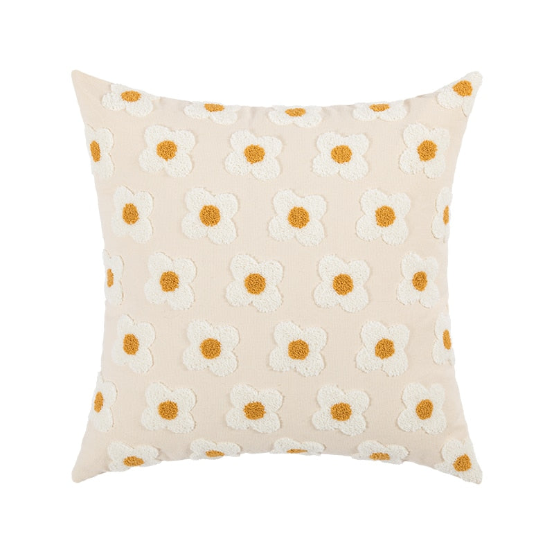 Housse de coussin brodée marguerite coton lavande ivoire 30x50 45x45 coussin décoratif | Restfield