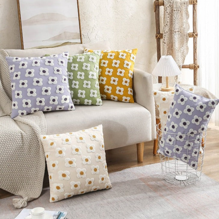 Housse de coussin brodée marguerite coton lavande ivoire 30x50 45x45 coussin décoratif | Restfield