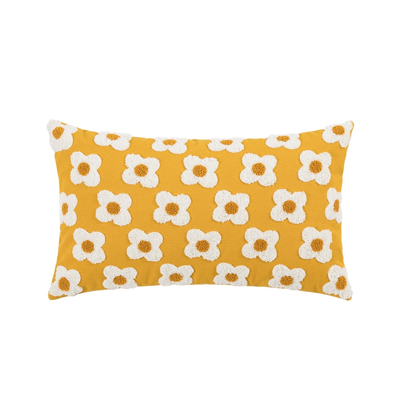Housse de coussin brodée marguerite coton lavande ivoire 30x50 45x45 coussin décoratif | Restfield