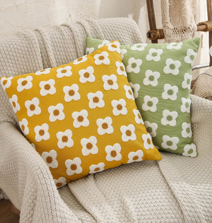 Housse de coussin brodée marguerite coton lavande ivoire 30x50 45x45 coussin décoratif | Restfield