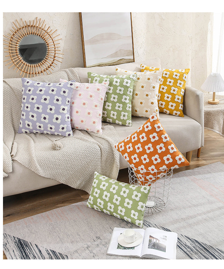 Housse de coussin brodée marguerite coton lavande ivoire 30x50 45x45 coussin décoratif | Restfield