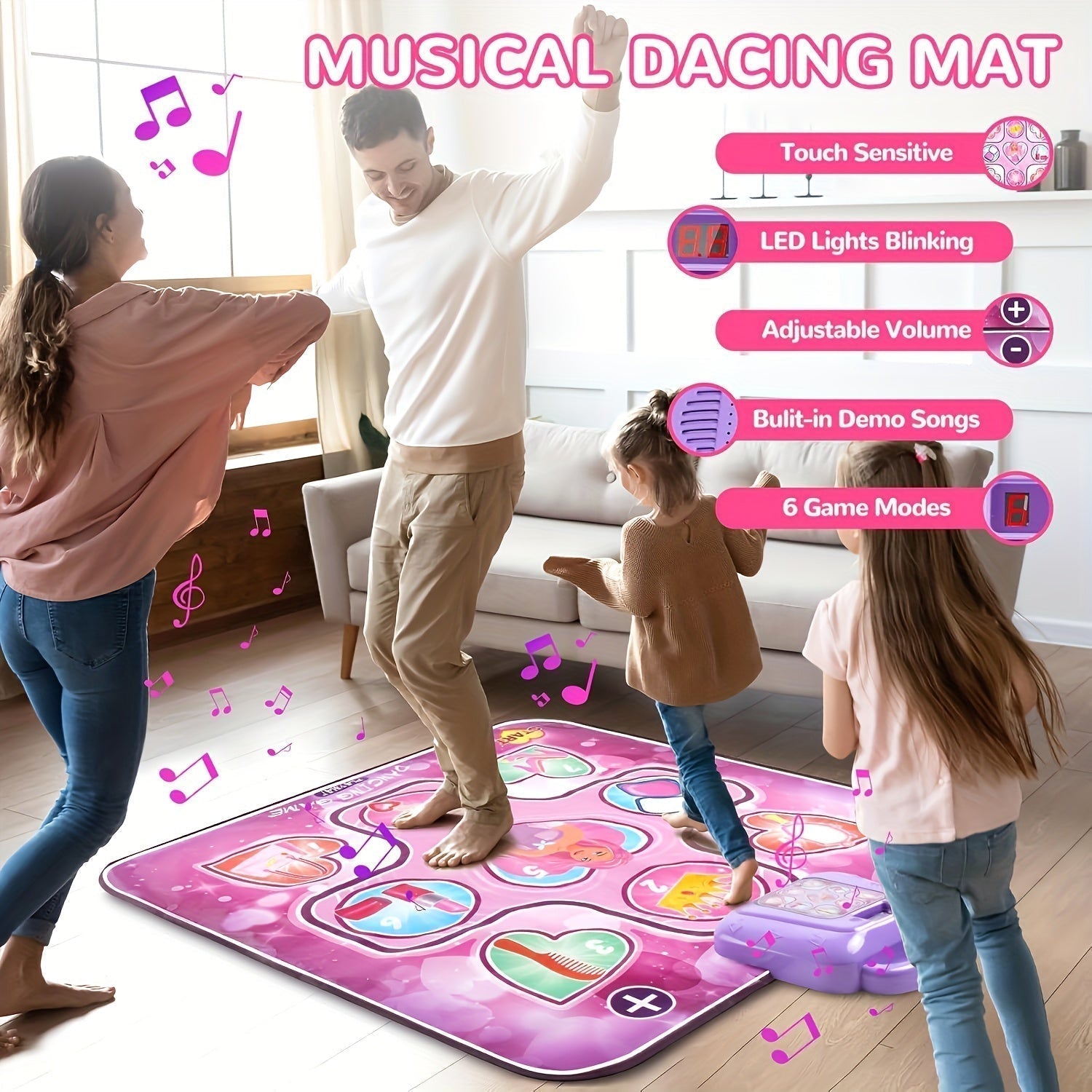 Interactieve Dansmat voor Kinderen met Score-Functie | Muziekmat | Bewegingsmat Spelend Leren Roze | Sansoti