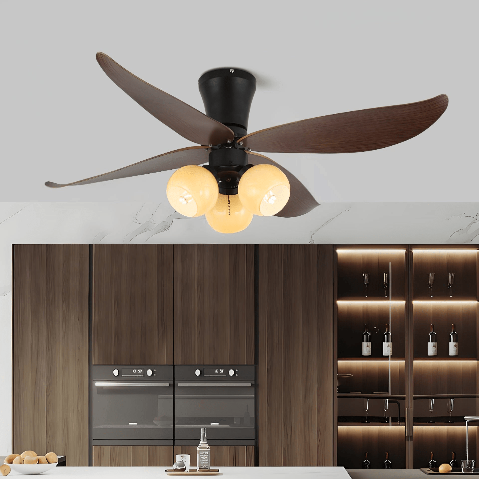 Scandinavische Plafondventilator met Verlichting Hout & Glas Design 90cm | Sansoti