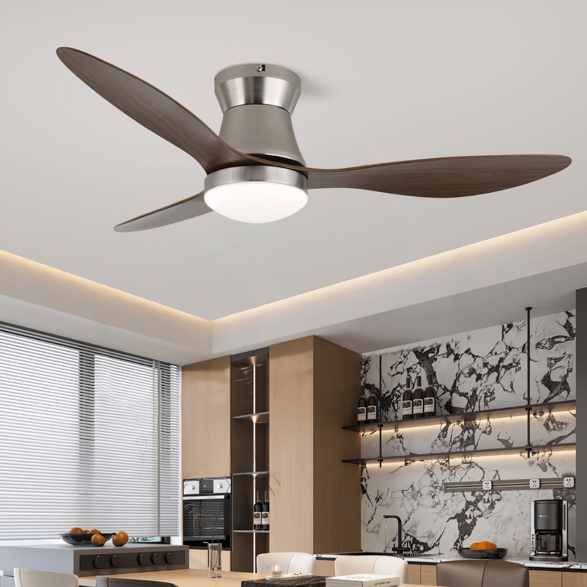 Moderne Plafondventilator Zerath met Verlichting in Hout en Metaal – Ø106cm – 6 Snelheden – Afstandsbediening – Stille Motor Ventilatorlamp Slaapkamer Woonkamer Eetkamer Ventilatoren Plafond | Sansoti