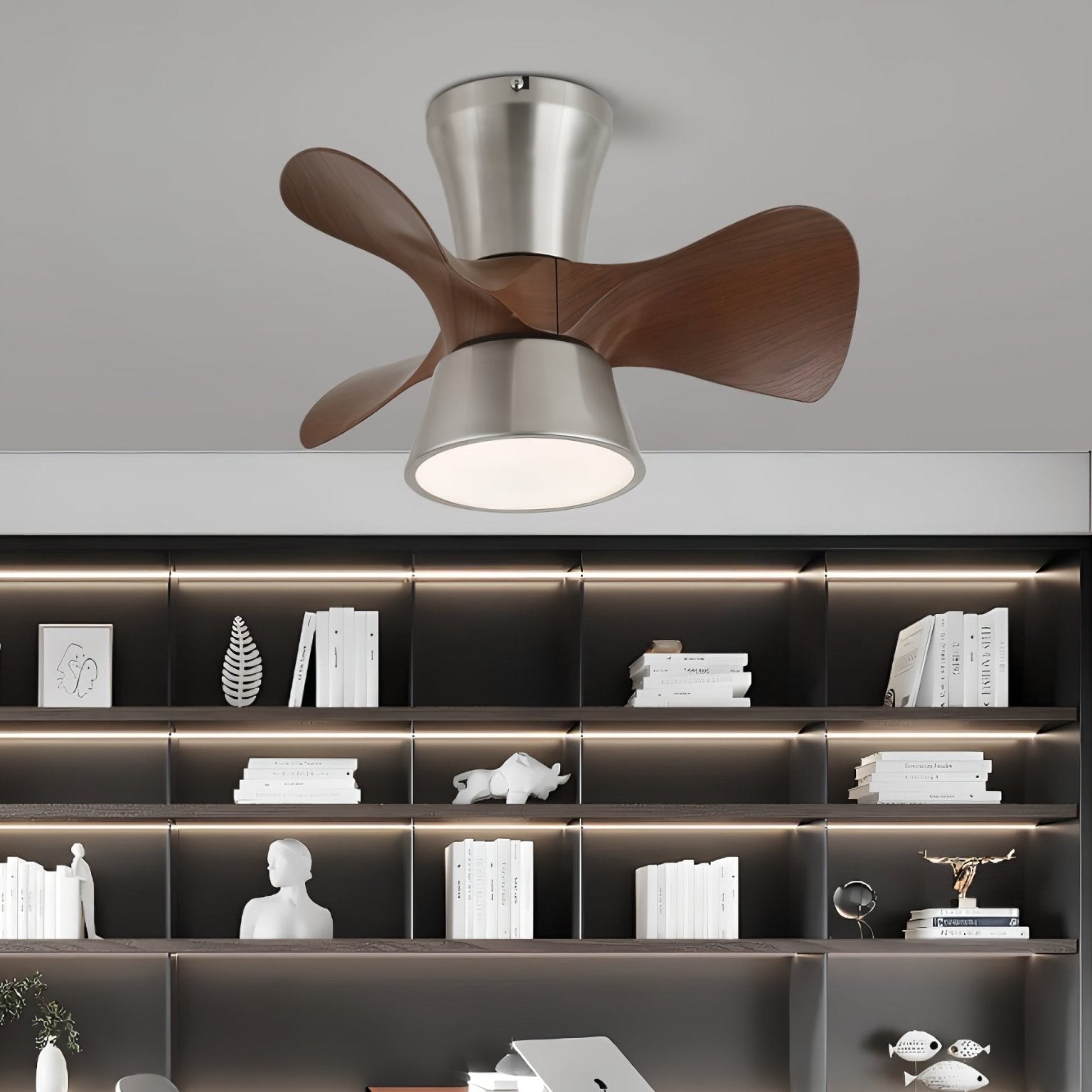Moderne Plafondventilator met Verlichting en Houten Bladen – 3 Snelheden & Afstandsbediening 55cm | Sansoti