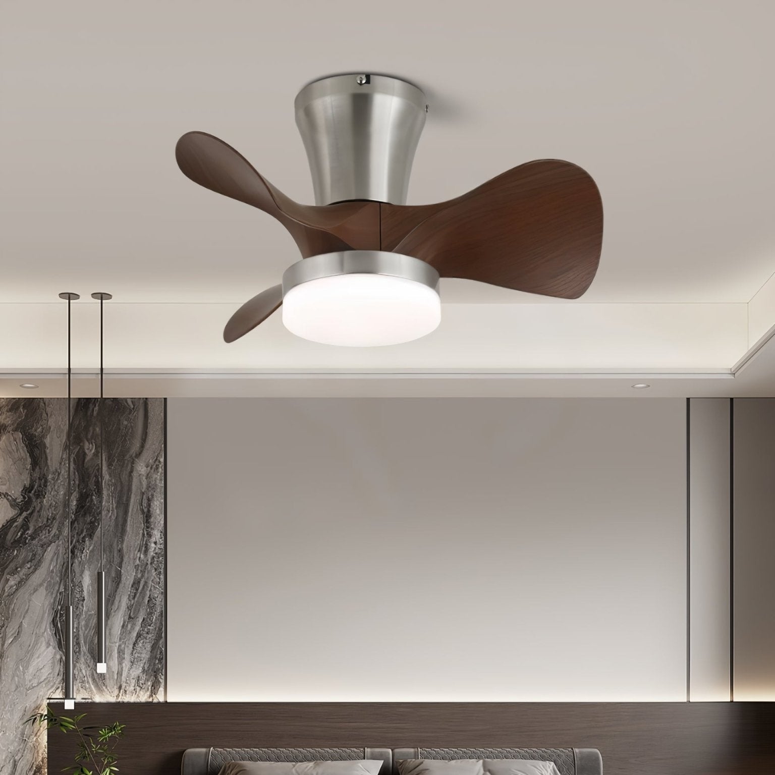 Moderne Plafondventilator met Verlichting en Houten Bladen – 3 Snelheden & Afstandsbediening 55cm | Sansoti