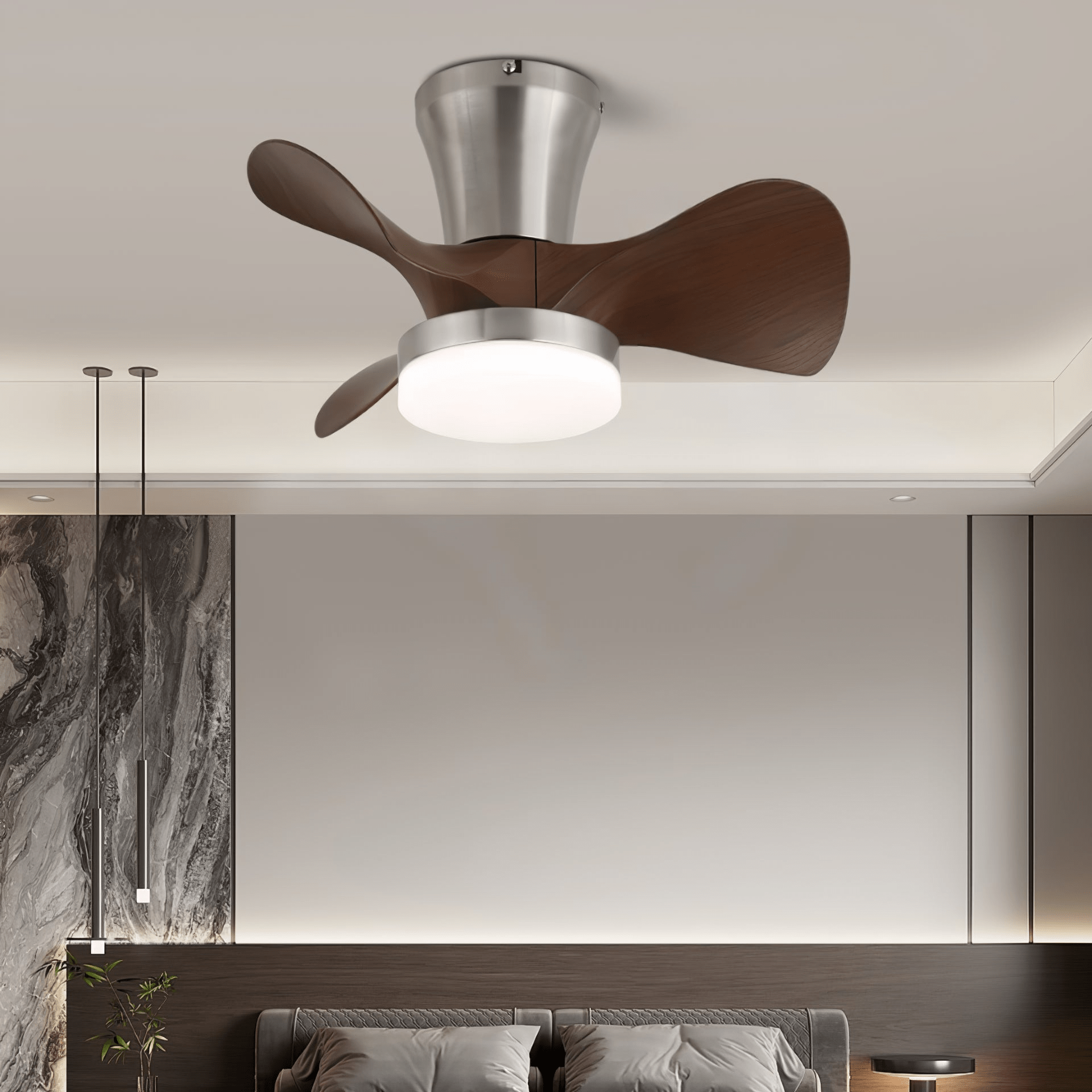 Moderne Plafondventilator met Verlichting en Houten Bladen – 3 Snelheden & Afstandsbediening 55cm | Sansoti