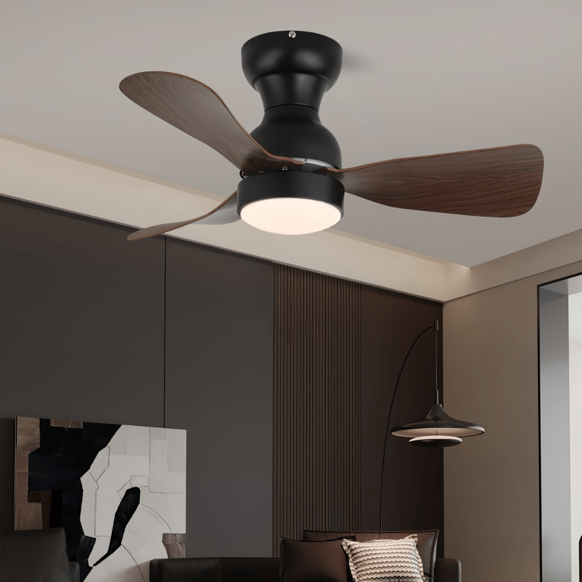 Moderne Plafondventilator met Verlichting Houtlook Diameter 70cm Stil Design met Afstandsbediening 6 Snelheden | Sansoti