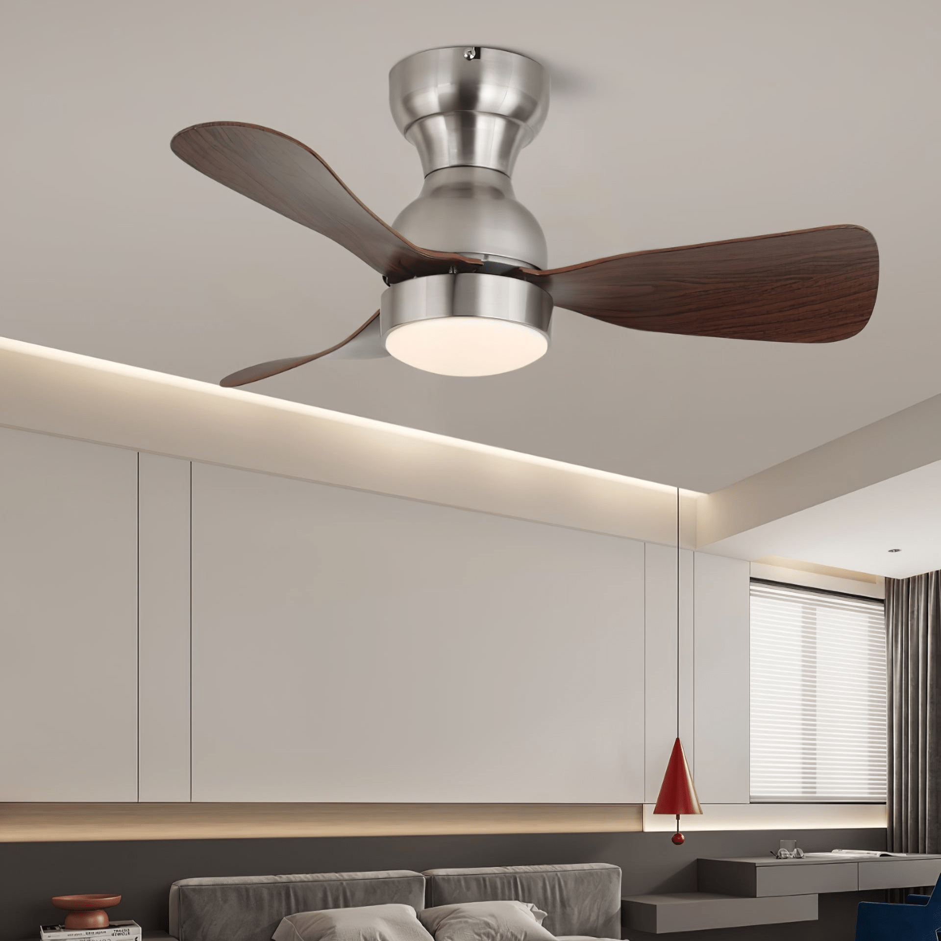 Moderne Plafondventilator met Verlichting Houtlook Diameter 70cm Stil Design met Afstandsbediening 6 Snelheden | Sansoti