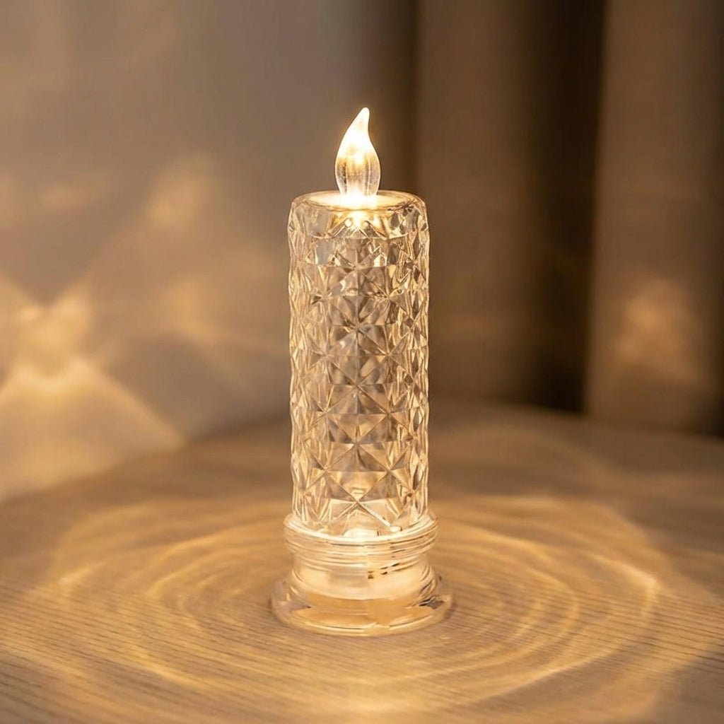 Vlamloze LED Kaars Kristal Kunststof 6x18 cm Flakkereffect Afstandsbediening Timer Batterij Sfeerverlichting Woonkamer Slaapkamer Decoratie | Sansoti
