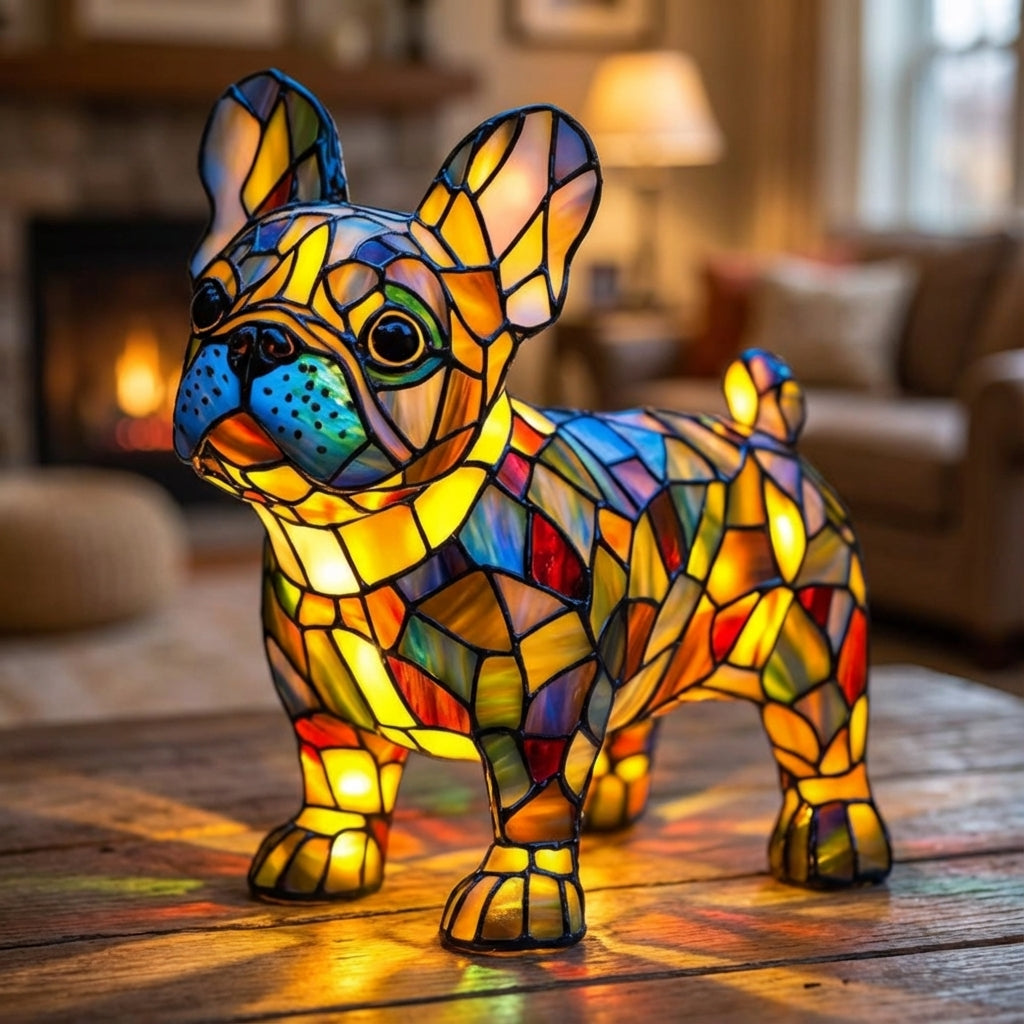 Decoratieve Hondenlamp Gekleurd Glas LED Tafellamp Dierenvorm Sfeerlicht USB Aansluiting 25cm Woonkamer | Sansoti