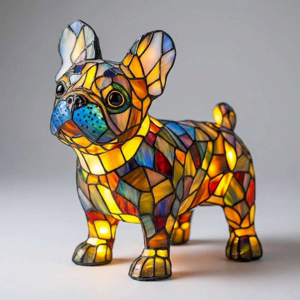 Decoratieve Hondenlamp Gekleurd Glas LED Tafellamp Dierenvorm Sfeerlicht USB Aansluiting 25cm Woonkamer | Sansoti