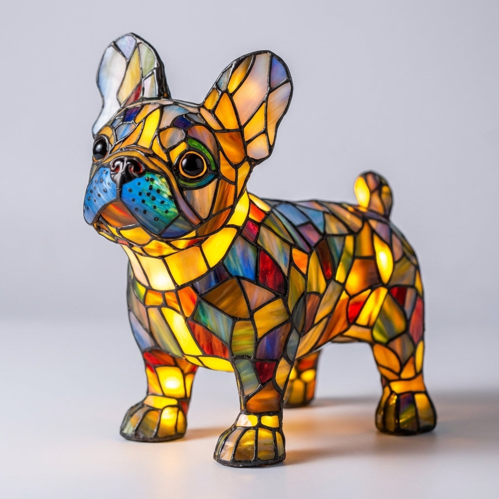 Decoratieve Hondenlamp Gekleurd Glas LED Tafellamp Dierenvorm Sfeerlicht USB Aansluiting 25cm Woonkamer | Sansoti
