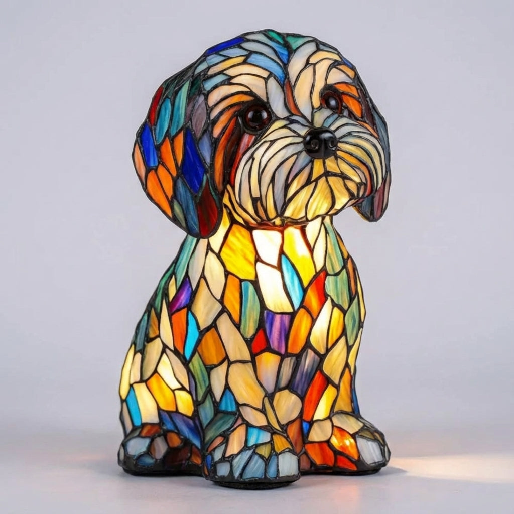 Decoratieve Hondenlamp Gekleurd Glas LED Tafellamp Dierenvorm Sfeerlicht USB Aansluiting 25cm Woonkamer | Sansoti
