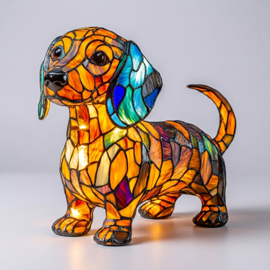 Decoratieve Hondenlamp Gekleurd Glas LED Tafellamp Dierenvorm Sfeerlicht USB Aansluiting 25cm Woonkamer | Sansoti