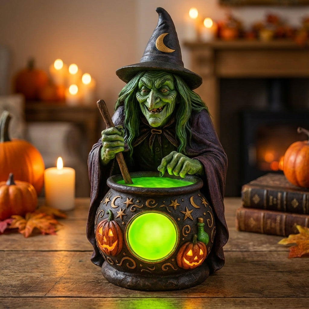 Decoratielamp Heks Ketel Halloween LED Neon Groen USB Resin 15cm Woonkamer Tafeldecoratie Sfeerverlichting Feest Cadeau | Sansoti