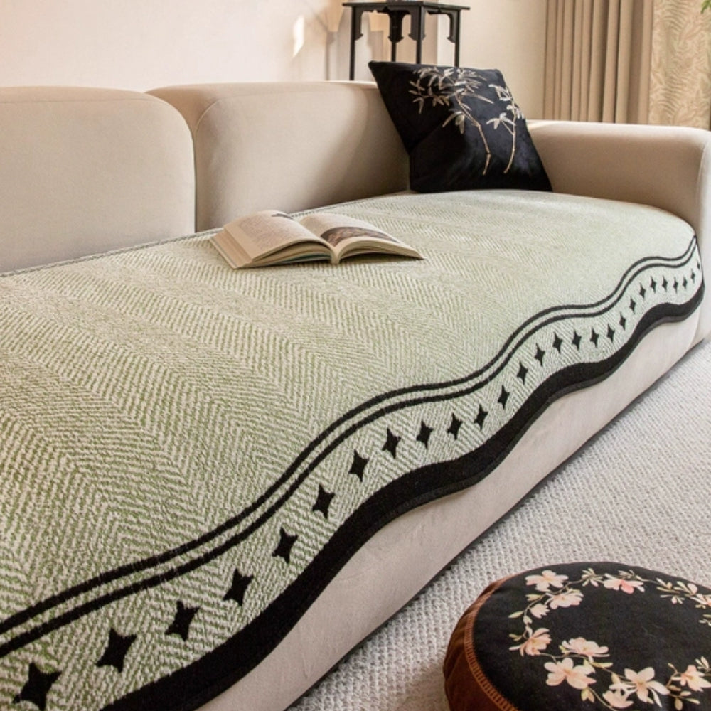 Golvende Antislip Bankhoes - Moderne Bescherming voor Meubels met Decoratieve Golfrand | Sansoti