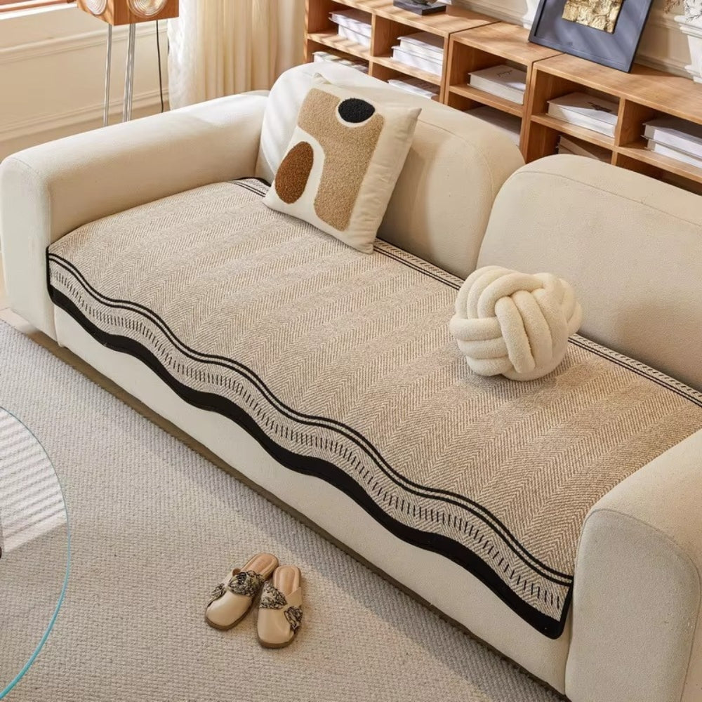 Golvende Antislip Bankhoes - Moderne Bescherming voor Meubels met Decoratieve Golfrand | Sansoti