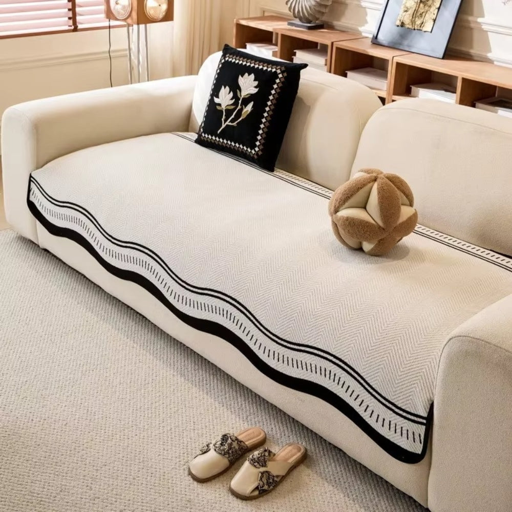 Golvende Antislip Bankhoes - Moderne Bescherming voor Meubels met Decoratieve Golfrand | Sansoti