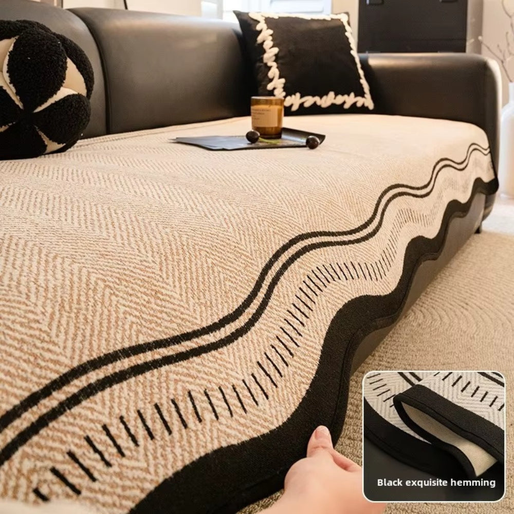 Golvende Antislip Bankhoes - Moderne Bescherming voor Meubels met Decoratieve Golfrand | Sansoti