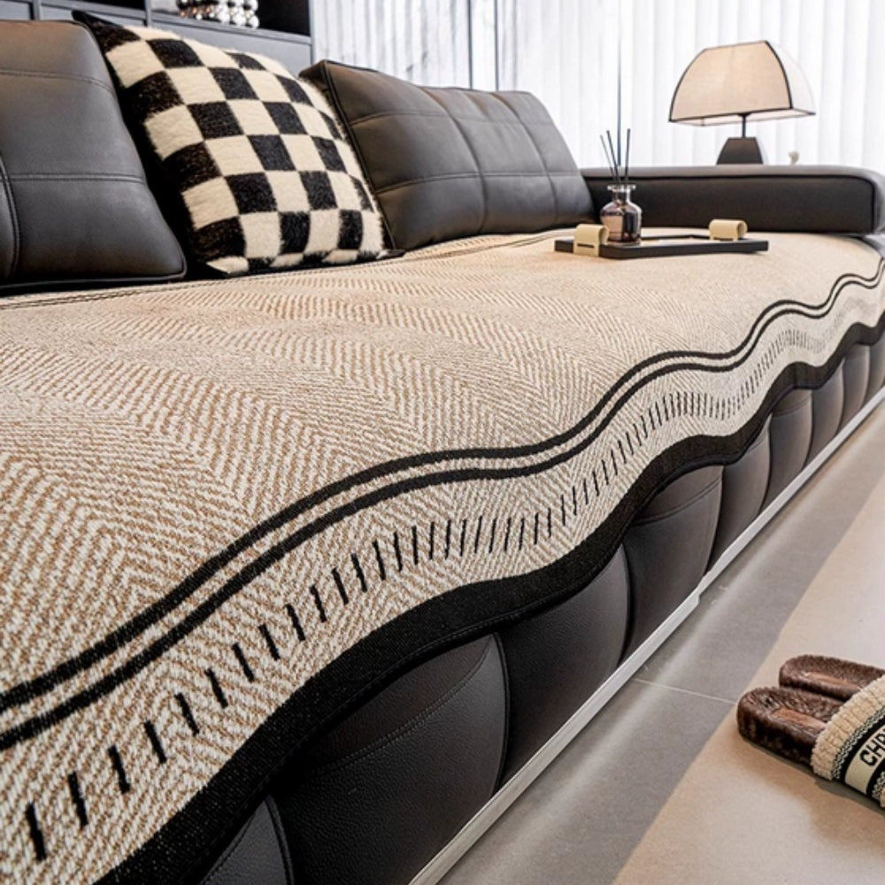 Golvende Antislip Bankhoes - Moderne Bescherming voor Meubels met Decoratieve Golfrand | Sansoti