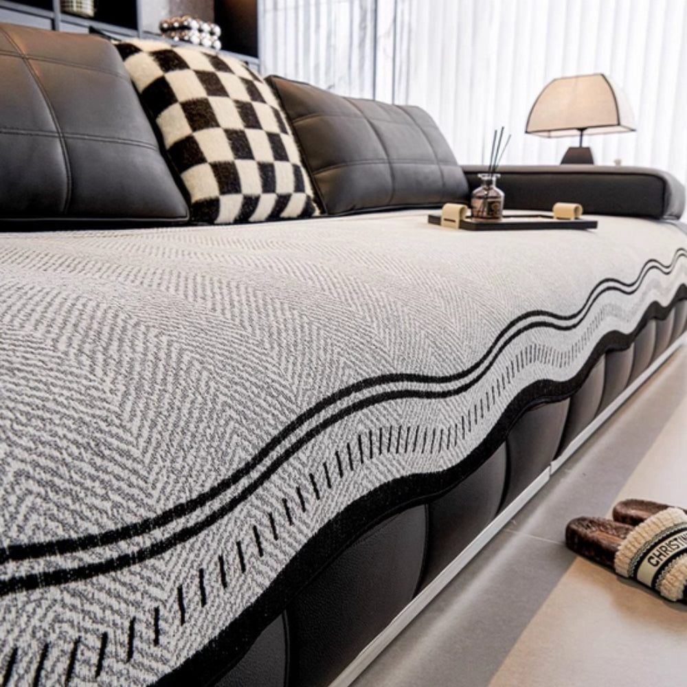 Golvende Antislip Bankhoes - Moderne Bescherming voor Meubels met Decoratieve Golfrand | Sansoti
