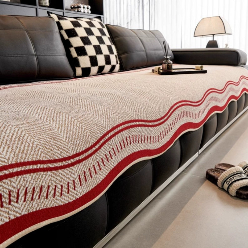 Golvende Antislip Bankhoes - Moderne Bescherming voor Meubels met Decoratieve Golfrand | Sansoti