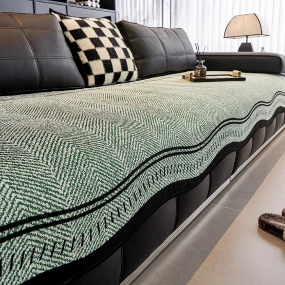 Golvende Antislip Bankhoes - Moderne Bescherming voor Meubels met Decoratieve Golfrand | Sansoti