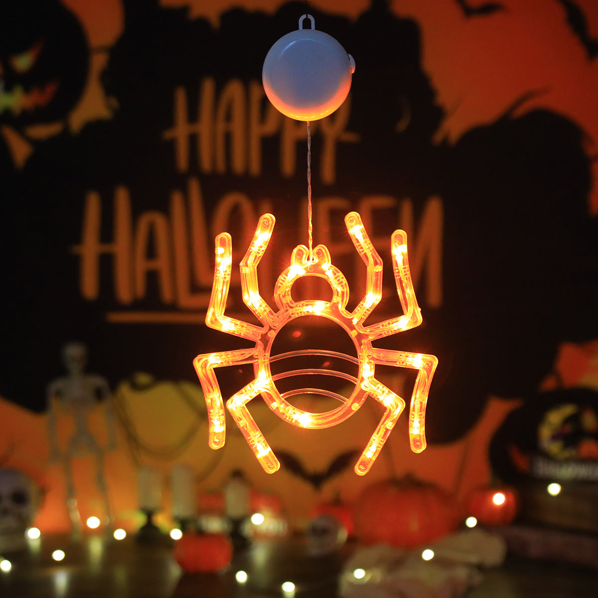 Batteriebetriebene Halloween-LED-Lichterkette mit Fledermaus-, Geister- und Kürbismotiven – stimmungsvolle Partydekoration | Sansoti