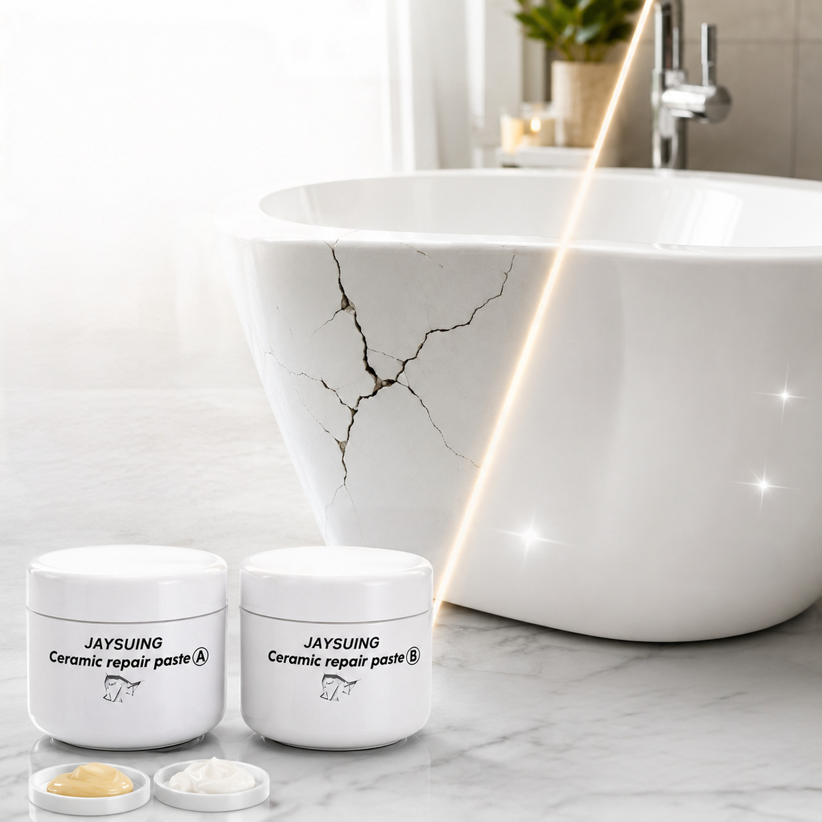 Kit de réparation en céramique pour carrelage et sanitaires, pâte de réparation blanche, étanche et durable, bicomposant | Sansoti