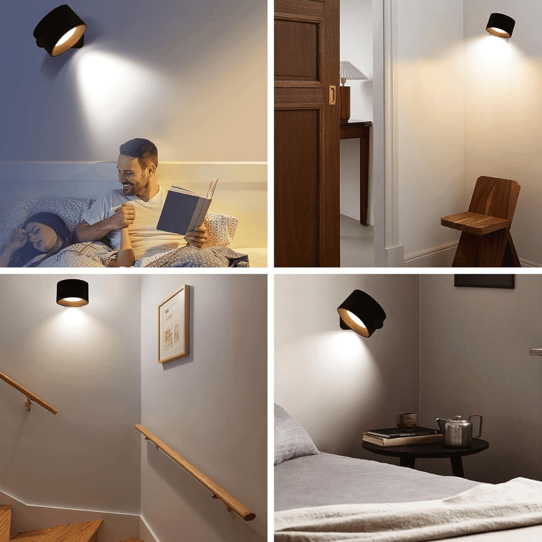 Draadloze Wandlamp Verstelbaar 360° LED Oplaadbaar USB Leeslamp Slaapkamer Woonkamer Hal Batterij Dimbaar | Sansoti