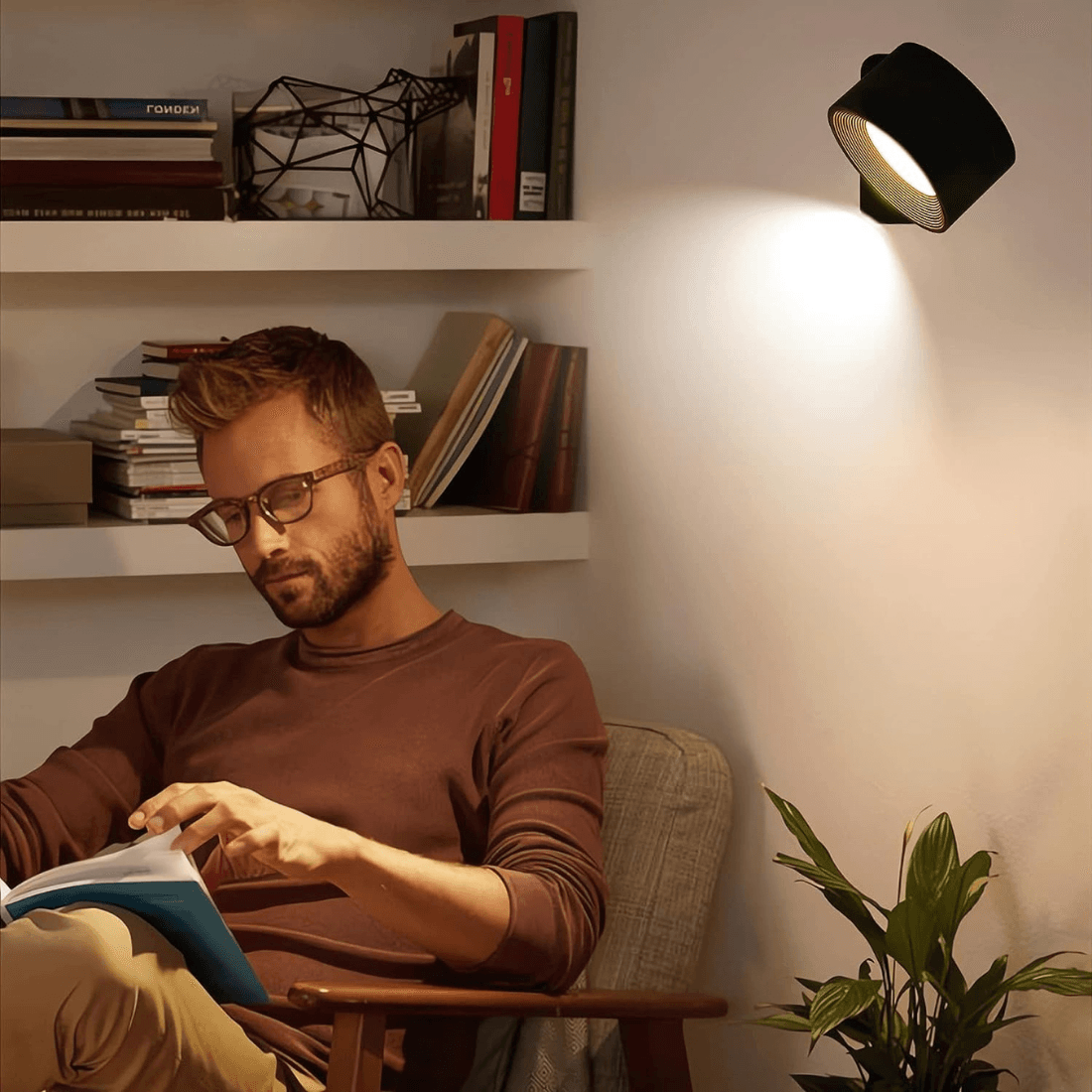 Draadloze Wandlamp Verstelbaar 360° LED Oplaadbaar USB Leeslamp Slaapkamer Woonkamer Hal Batterij Dimbaar | Sansoti