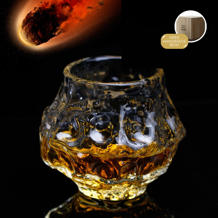 Japans Whiskyglas Handgemaakt Hittebestendig Glas 380ml Meteoor Design voor Premium Whisky Sake Cocktails Spiritualiën Luxe Drinkglas met Houten Kist Geschenkverpakking | Sansoti